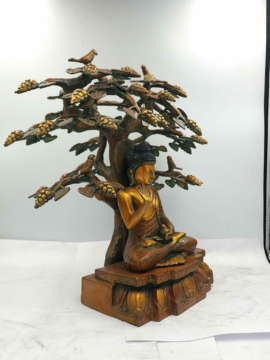 Statue d&rsquo;Amoghasiddhi Bouddha – Bouddha des bénédictions en laiton avec finition oxydée chocolat