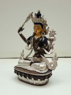 Manjushri Copper Statue with Silver-Plated Finish