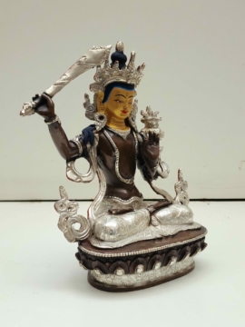Manjushri Copper Statue with Silver-Plated Finish