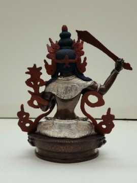 Manjushri Copper Statue with Silver-Plated Finish