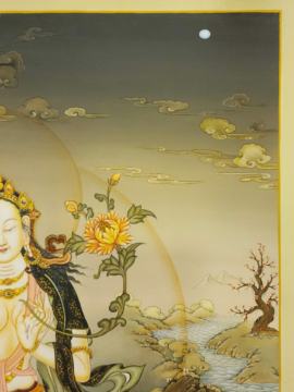 Masterful Handmade Thangka of White Tara in Karma Gadri Style