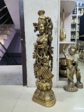 Brass Radha Statue &ndash; 76 cm, Glossy Finish, Handmade in Nepal