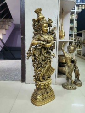 Brass Radha Statue &ndash; 76 cm, Glossy Finish, Handmade in Nepal