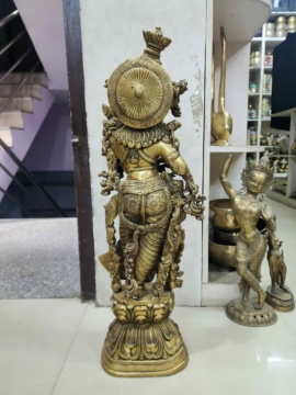 Brass Radha Statue &ndash; 76 cm, Glossy Finish, Handmade in Nepal