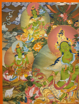 Green Tara Thangka on Cotton Canvas