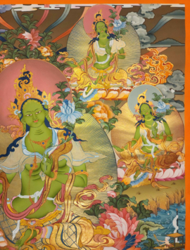 Green Tara Thangka on Cotton Canvas