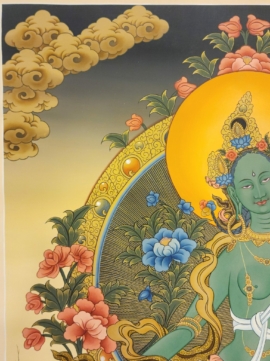 Green Tara Thangka on Cotton Canvas with Gold