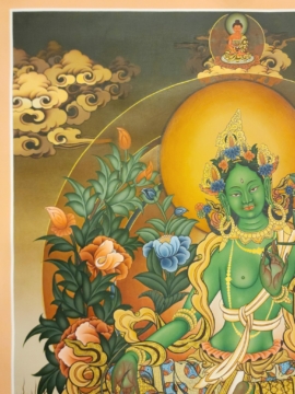 Thangka Painting of Green Tara on Cotton Canvas