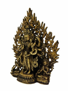 Statue en cuivre handmade d&rsquo;Amoghpasa Lokeshvara avec Tara Verte et Chenrezig