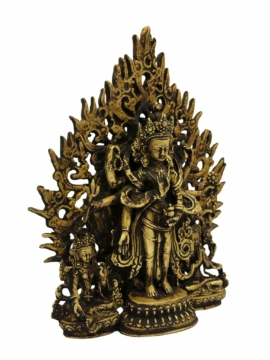 Statue en cuivre handmade d&rsquo;Amoghpasa Lokeshvara avec Tara Verte et Chenrezig