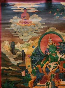 Green Tara Thangka with Three Long Life Deities