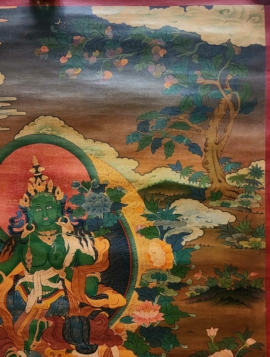 Green Tara Thangka with Three Long Life Deities