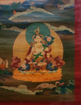 Green Tara Thangka with Three Long Life Deities