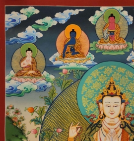 Chenrezig Thangka on Cotton Canvas with Pancha Buddha