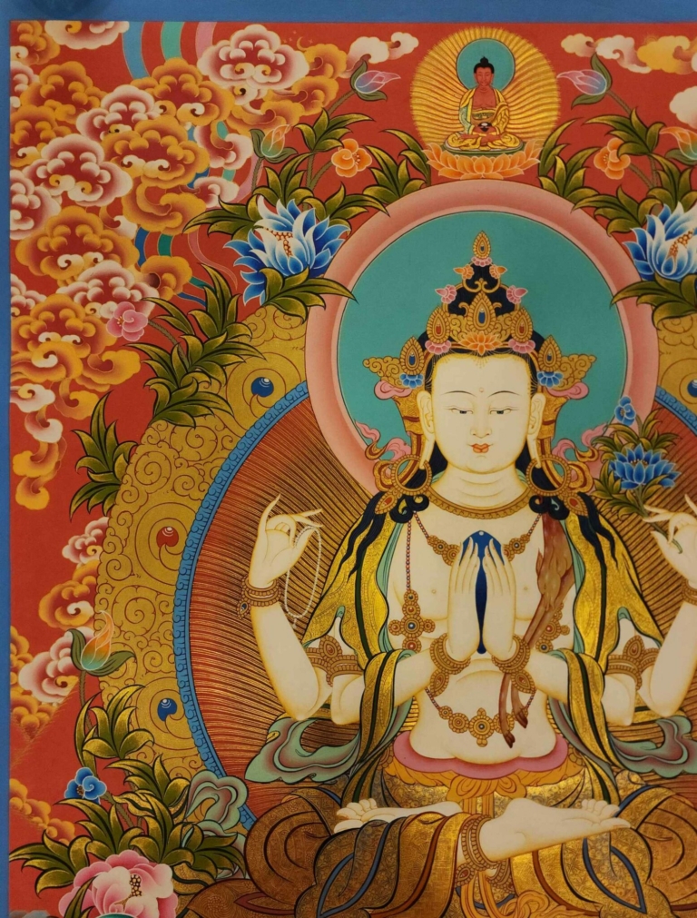 Thangka de Chenrezig sobre lienzo de algodón