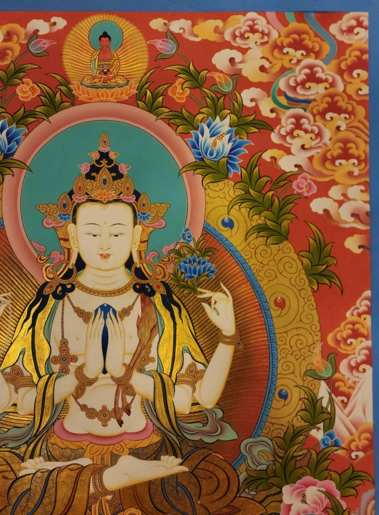 Thangka de Chenrezig sobre lienzo de algodón