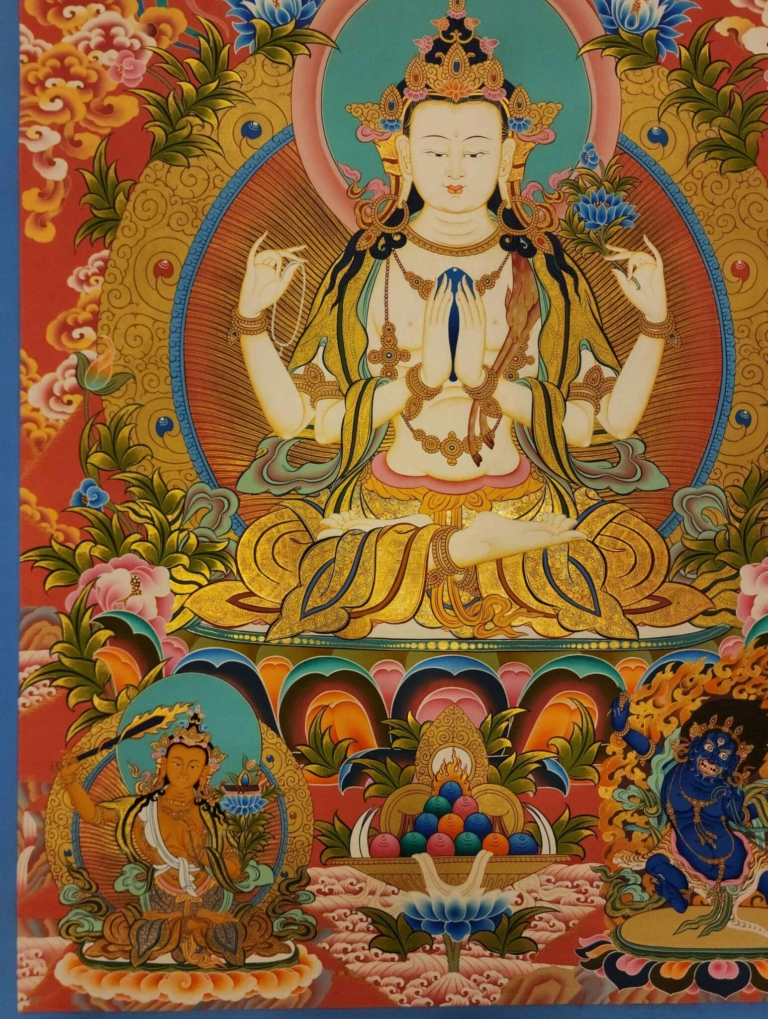 Thangka de Chenrezig sobre lienzo de algodón