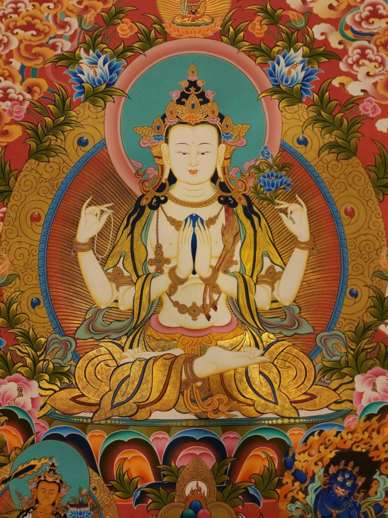 Thangka de Chenrezig sobre lienzo de algodón