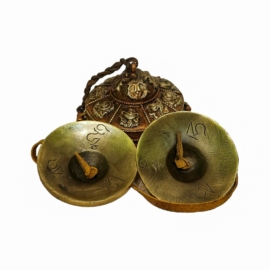 Tingsha en bronze avec Om Mani Padme Hum