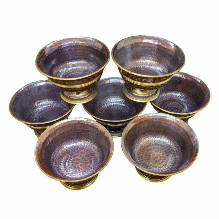 Copper Offering Bowl Set with Stand - 7 Pieces