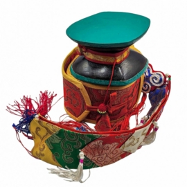 Tibetan Chod Damaru &ndash; Wooden and Leather Drum