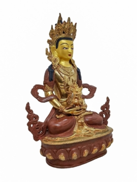 Statue bouddhique en cuivre d&rsquo;Aparimita avec un plaquage doré de détail et un visage peint