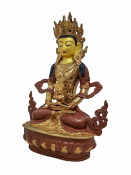 Statue bouddhique en cuivre d&rsquo;Aparimita avec un plaquage doré de détail et un visage peint