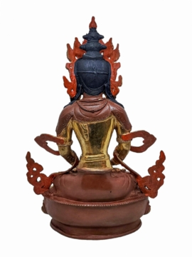 Statue bouddhique en cuivre d&rsquo;Aparimita avec un plaquage doré de détail et un visage peint