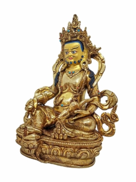 Gold-Plated Yellow Jambhala Statue &ndash; Copper Craftsmanship with Intricate Detailing