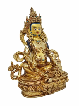 Gold-Plated Yellow Jambhala Statue &ndash; Copper Craftsmanship with Intricate Detailing