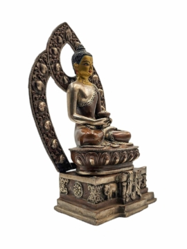 Statue en cuivre du Bouddha Amitabha, finition argentée et chocolat