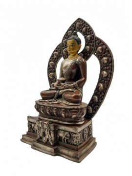 Statue en cuivre du Bouddha Amitabha, finition argentée et chocolat