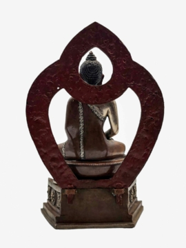 Statue en cuivre du Bouddha Amitabha, finition argentée et chocolat