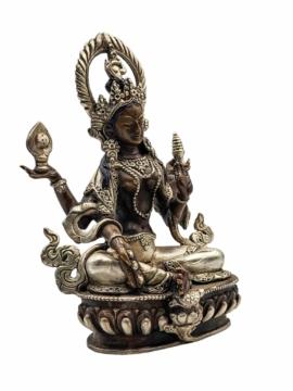 Statue divine en cuivre de Lakshmi avec oxydation argentée et chocolat