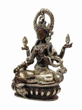 Statue divine en cuivre de Lakshmi avec oxydation argentée et chocolat