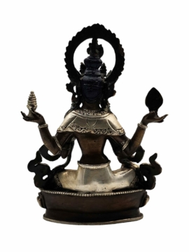 Statue divine en cuivre de Lakshmi avec oxydation argentée et chocolat