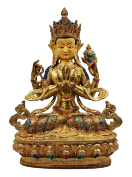 Estatua de Chenrezig | Cara Baño de Oro | Cobre de Alta Calidad | Bodhisattva de la Compasión