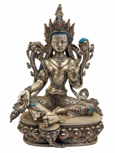 Master Quality Real Silver Green Tara Statue - Symbol of Compassion and Protection
