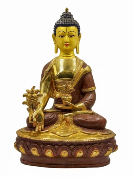 Medicine Buddha Statue - Partly Gold Plated Copper, 32 cm, Healer of Health and Peace
