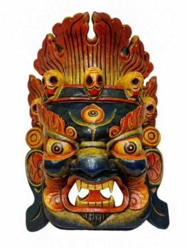 Máscara de Madera de Bhairava de Fuego - Madera de Álamo