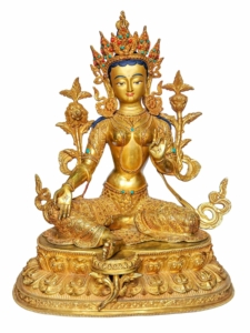 Handmade Green Tara Copper Statue with Gold Plating