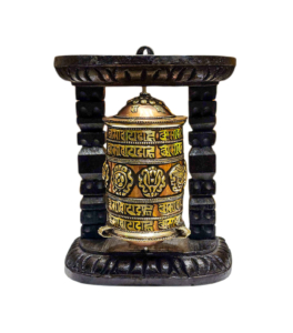 Wood and Brass Wall Prayer Wheel, OMPH Mantra