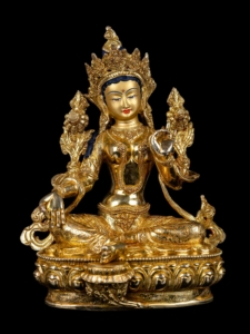 Green Tara Copper Statue with Gold-Plated Face