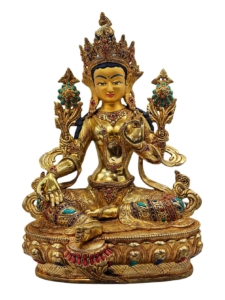 Green Tara Statue - Copper with Gold-Plated Face
