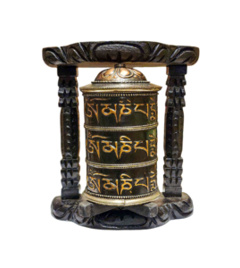 Tibetan Wall Prayer Wheel - Wood and Brass