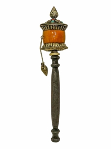 Brass and Wood Hand Held Prayer Wheel