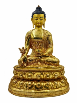 Handcrafted Medicine Buddha Statue - Copper, Face Painted & Gold Plated, 35 cm