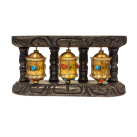 Rueda de Oración Budista de Madera y Latón