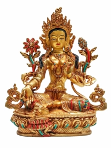 Green Tara Copper Statue with Gold Finishing