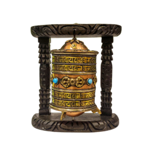 Wall-Mounted Brass and Wood Prayer Wheel